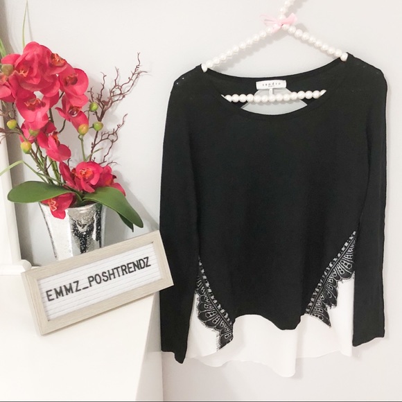 Sandro Tetu Lace Trim Linen Tee Size 2/Medium - Picture 3 of 6